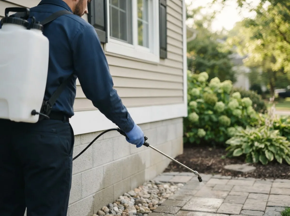 Pest control technician inspecting a home in Madison, NY